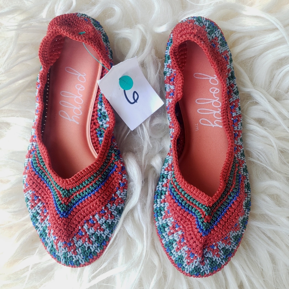 Nwt Poppy crochet ballet flat boho shoes